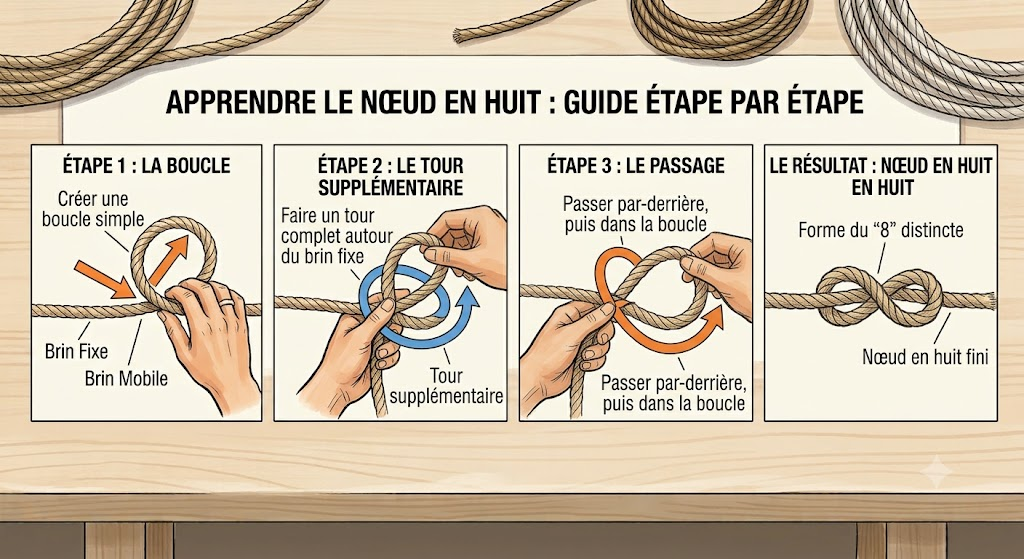 Guide pas à pas : Nœud en huit