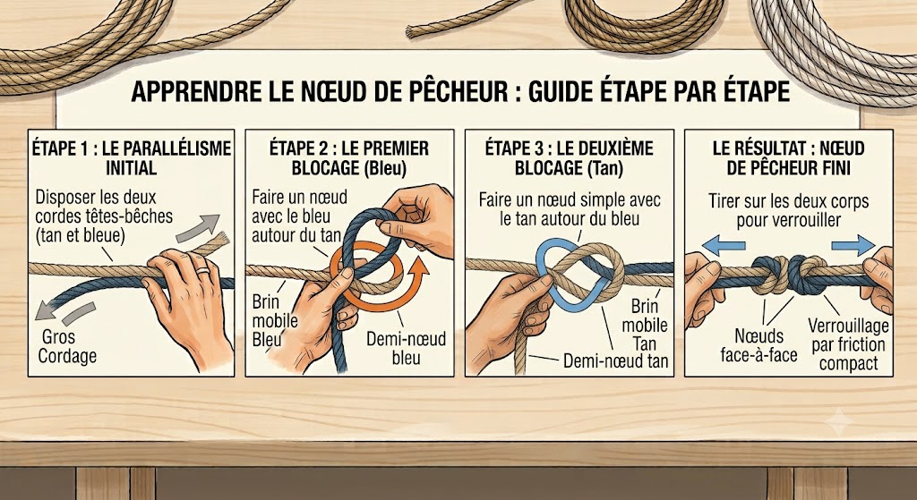 Guide pas à pas : Nœud de pêcheur